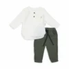 Set baietei din două piese din muselină alb verde-2