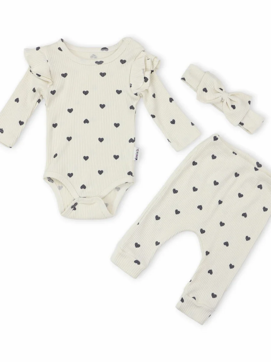 Set bebe din două piese cu inimioare și bentiță crem Set bebe din două piese cu inimioare și bentiță crem