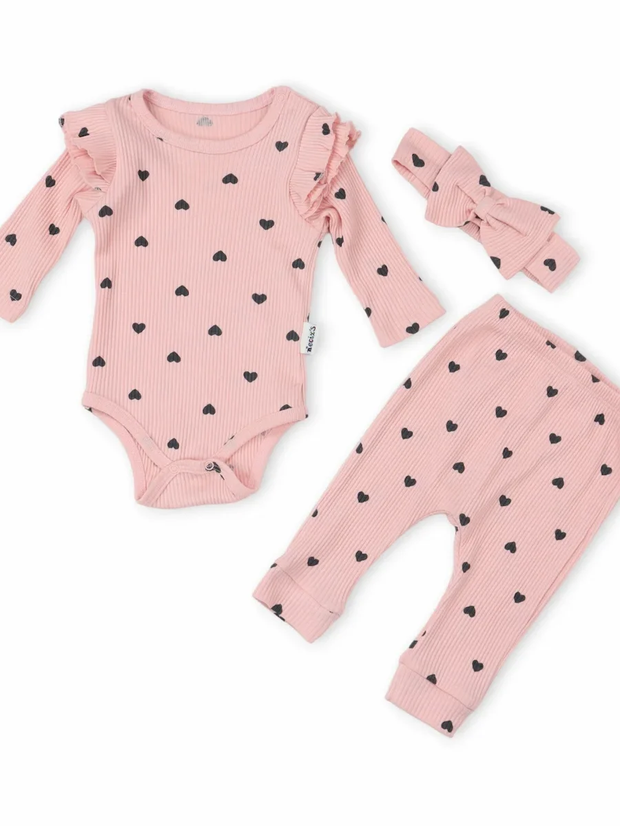 Set bebe din două piese cu inimioare și bentiță roz pal Set bebe din două piese cu inimioare și bentiță roz pal