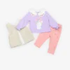 set-trei-piese-fete-vesta-lila-1 Set din trei piese flaușat cu Iepuras și floricele