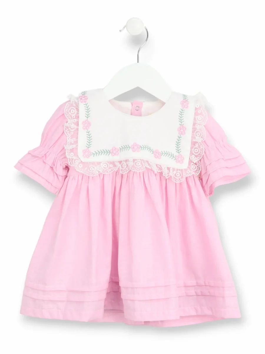 Rochie din bumbac cu flori brodate si dantela