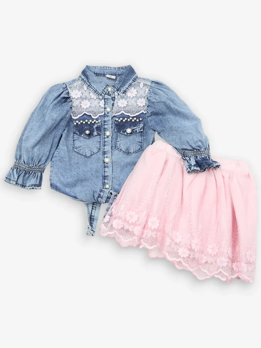 Set Mia Luce cu cămașă de blugi și fustă