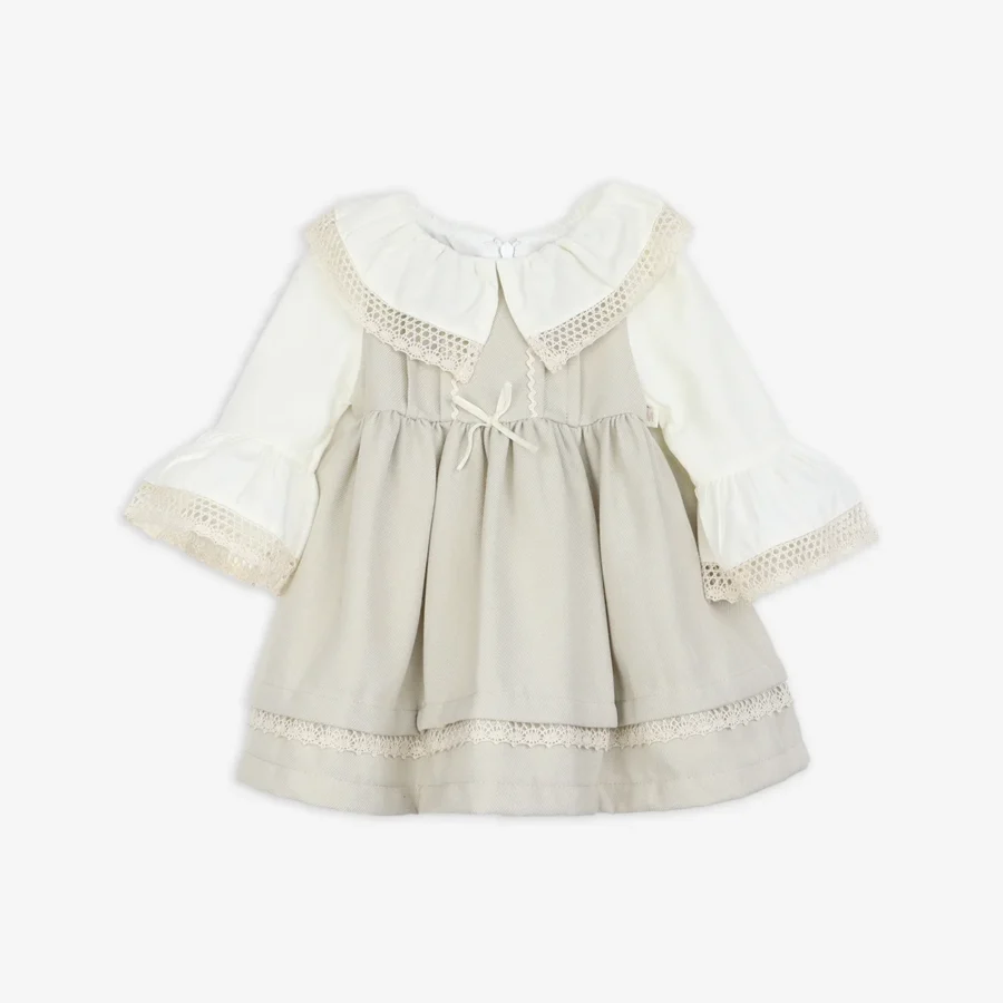 rochie-fetite-cu-guler-maneci-bufante-crem