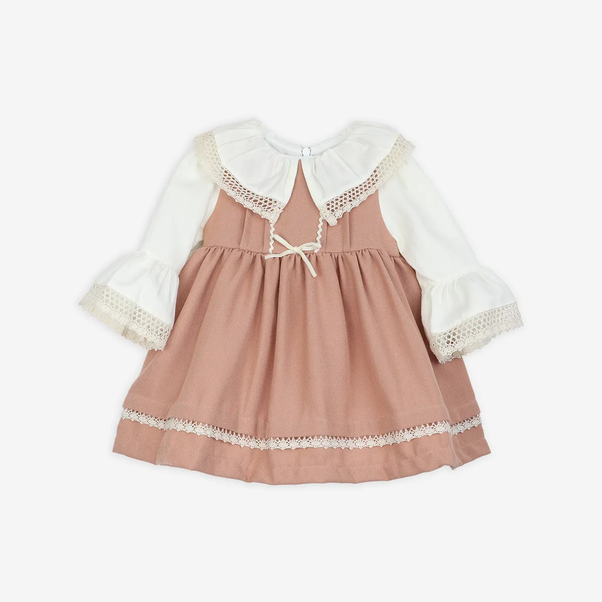 rochie-fetite-cu-guler-maneci-bufante-maro